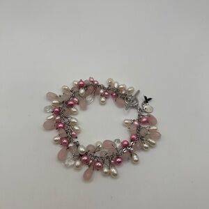 Sterling silver rose quartz freshwater pearl bracelet